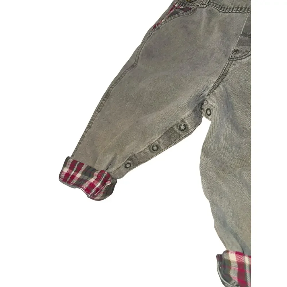 Vintage Y2K 90s Oshkosh Overalls Vestbak Patchwork Plaid Denim 24‎ Months Bear